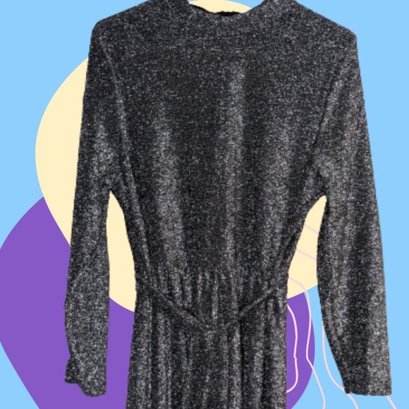 Plus Black and Silver Faux-Neck Dress - Picture 1 of 3